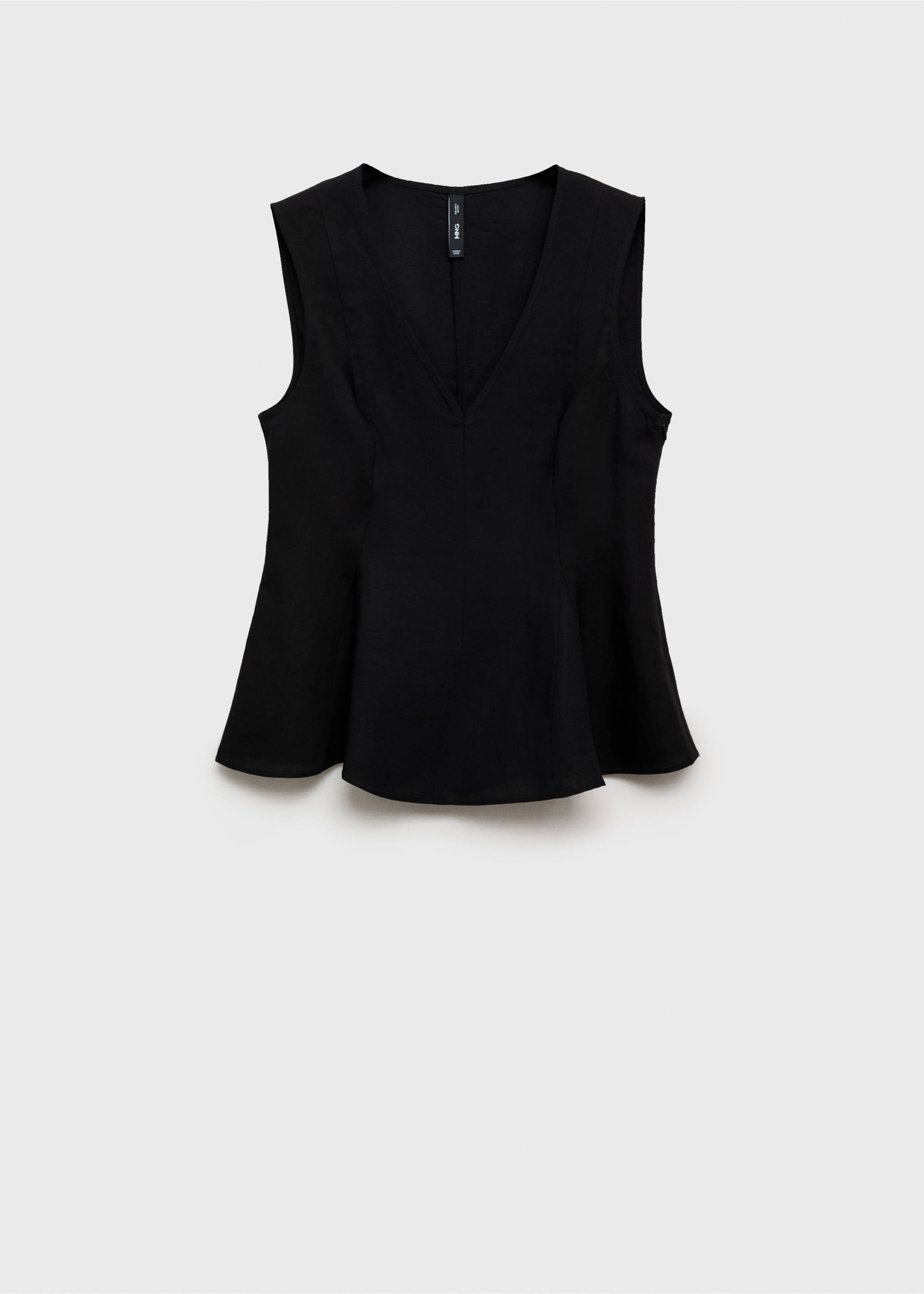 Black sleeveless V-neck top with a flared hem., Black. Ref: 87067179-00.