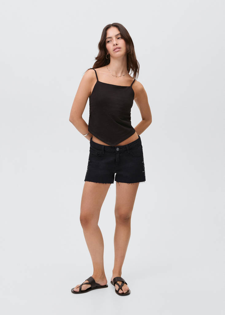 Studded denim shorts — Black denim