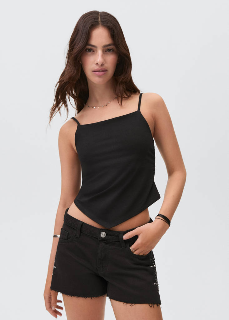 Studded denim shorts — Black denim