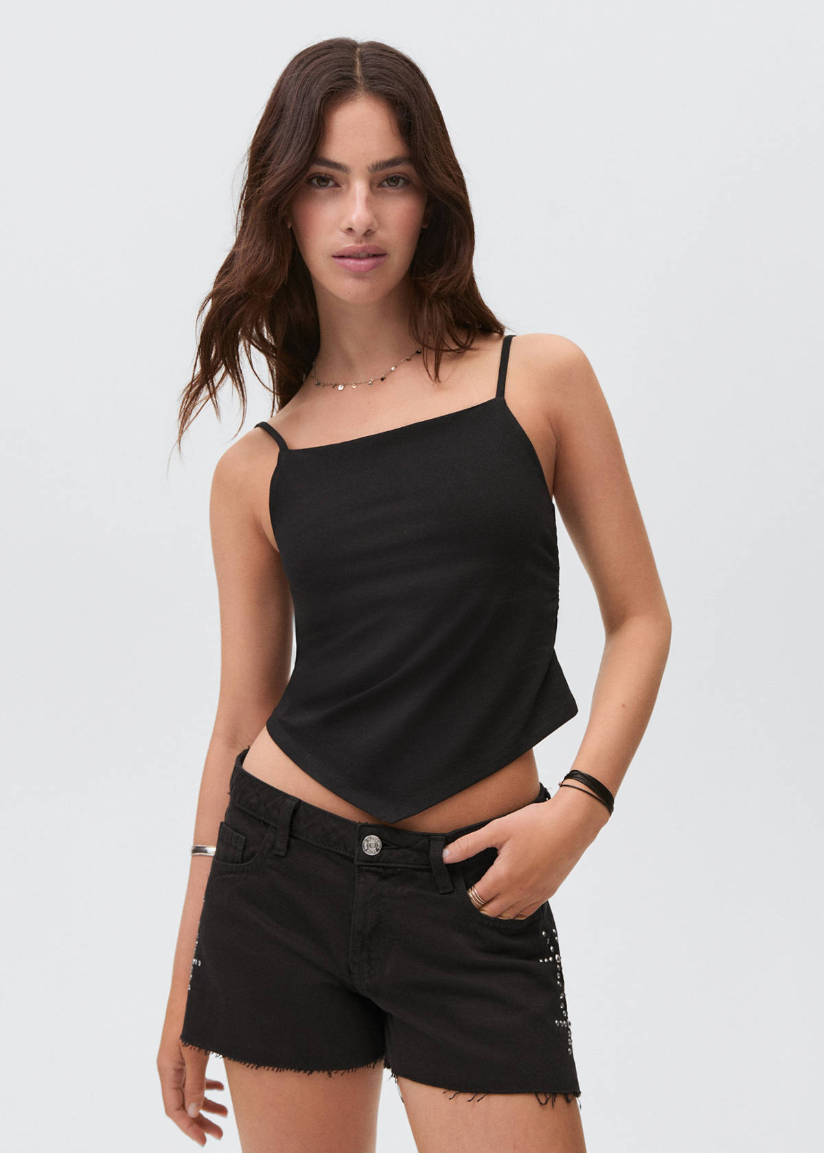 Studded denim shorts — Black denim