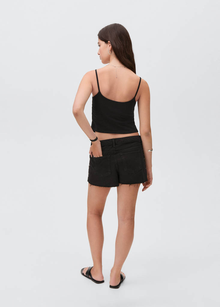 Studded denim shorts — Black denim