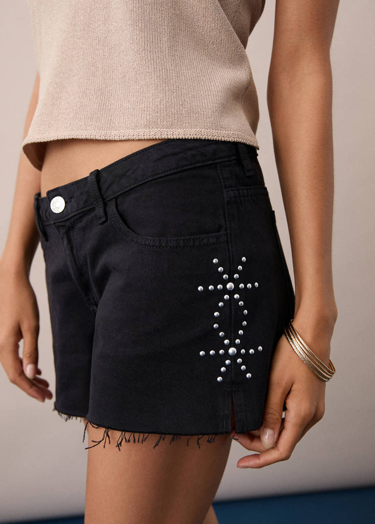 Studded denim shorts — Black denim