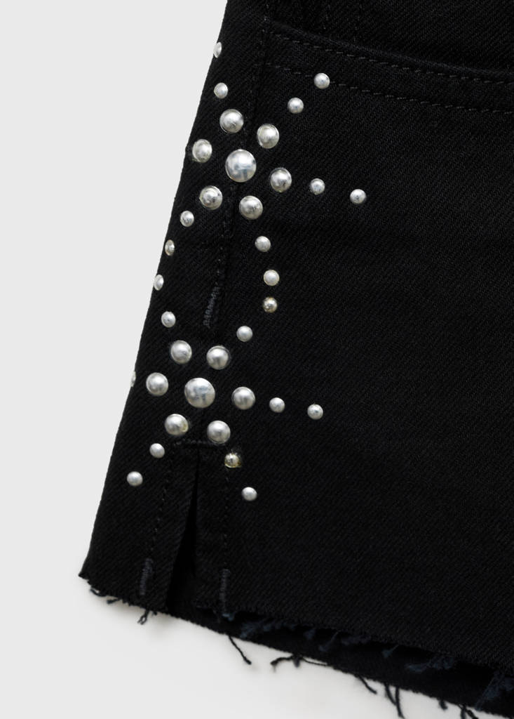 Studded denim shorts — Black denim