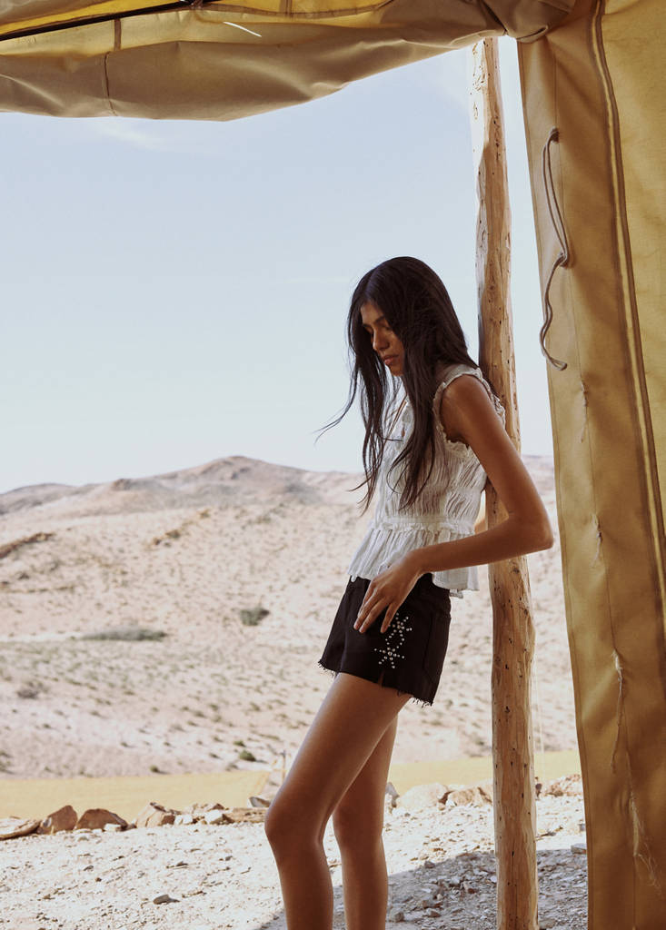 Studded denim shorts — Black denim