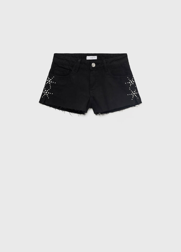 Studded denim shorts — Black denim