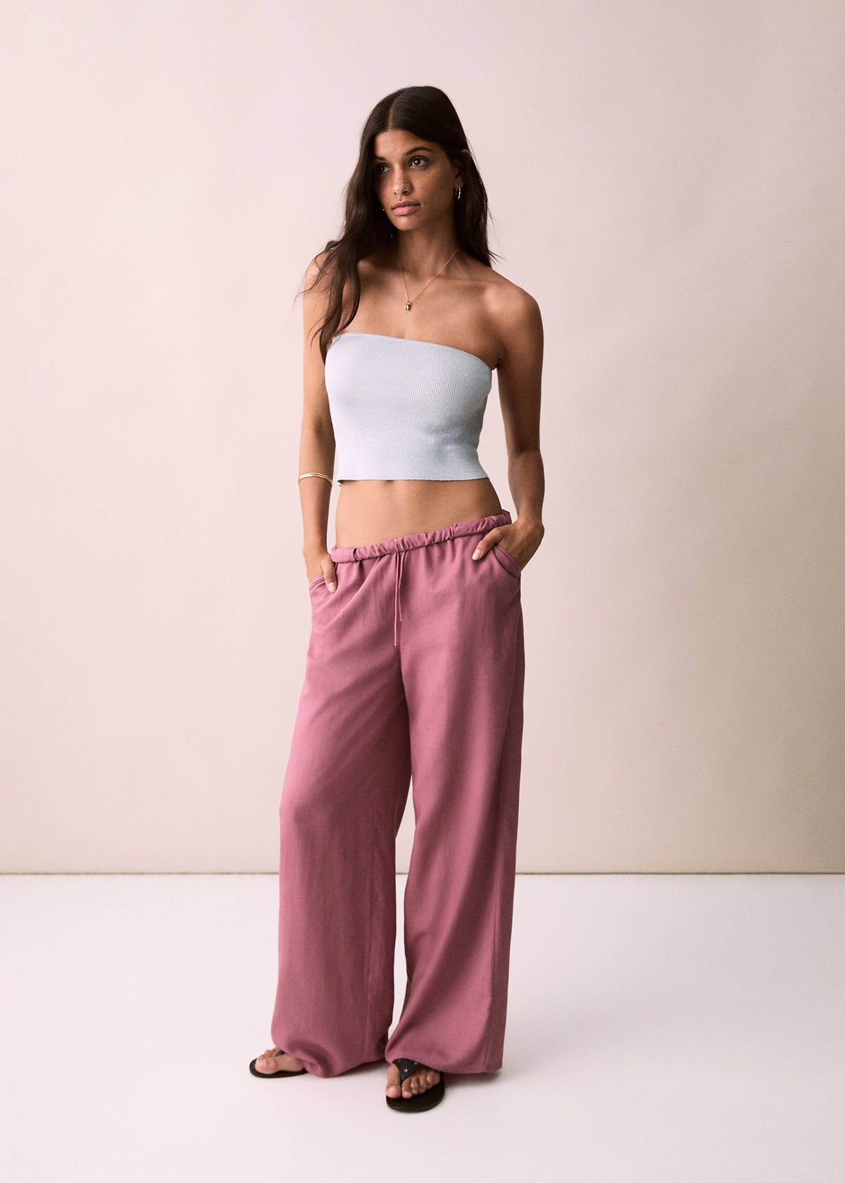 Straight linen-blend trousers — Pastel Pink