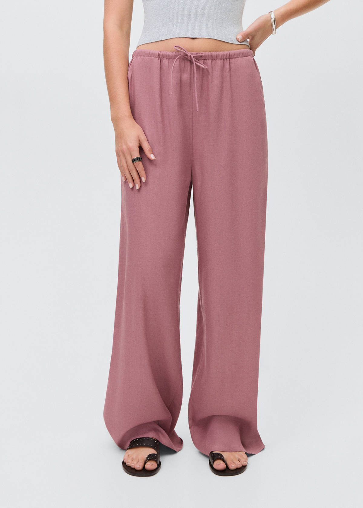 Straight linen-blend trousers — Pastel Pink