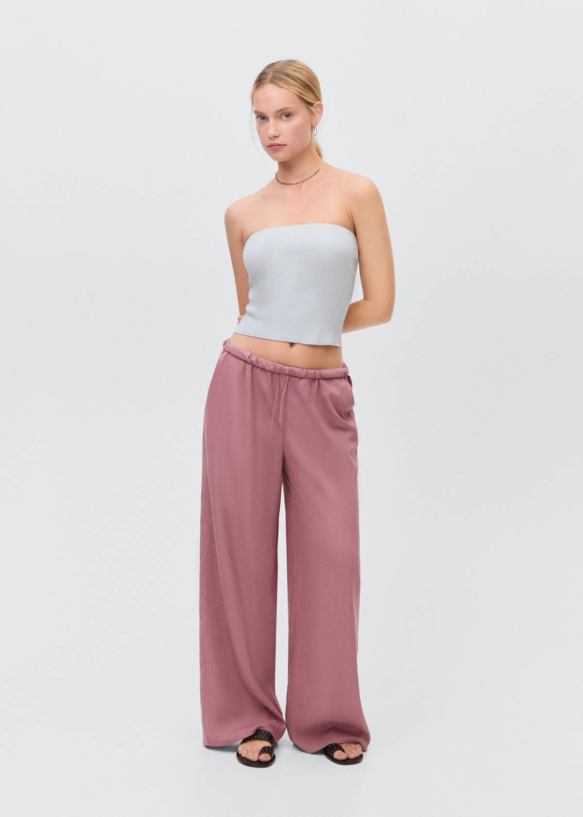 Straight linen-blend trousers — Pastel Pink