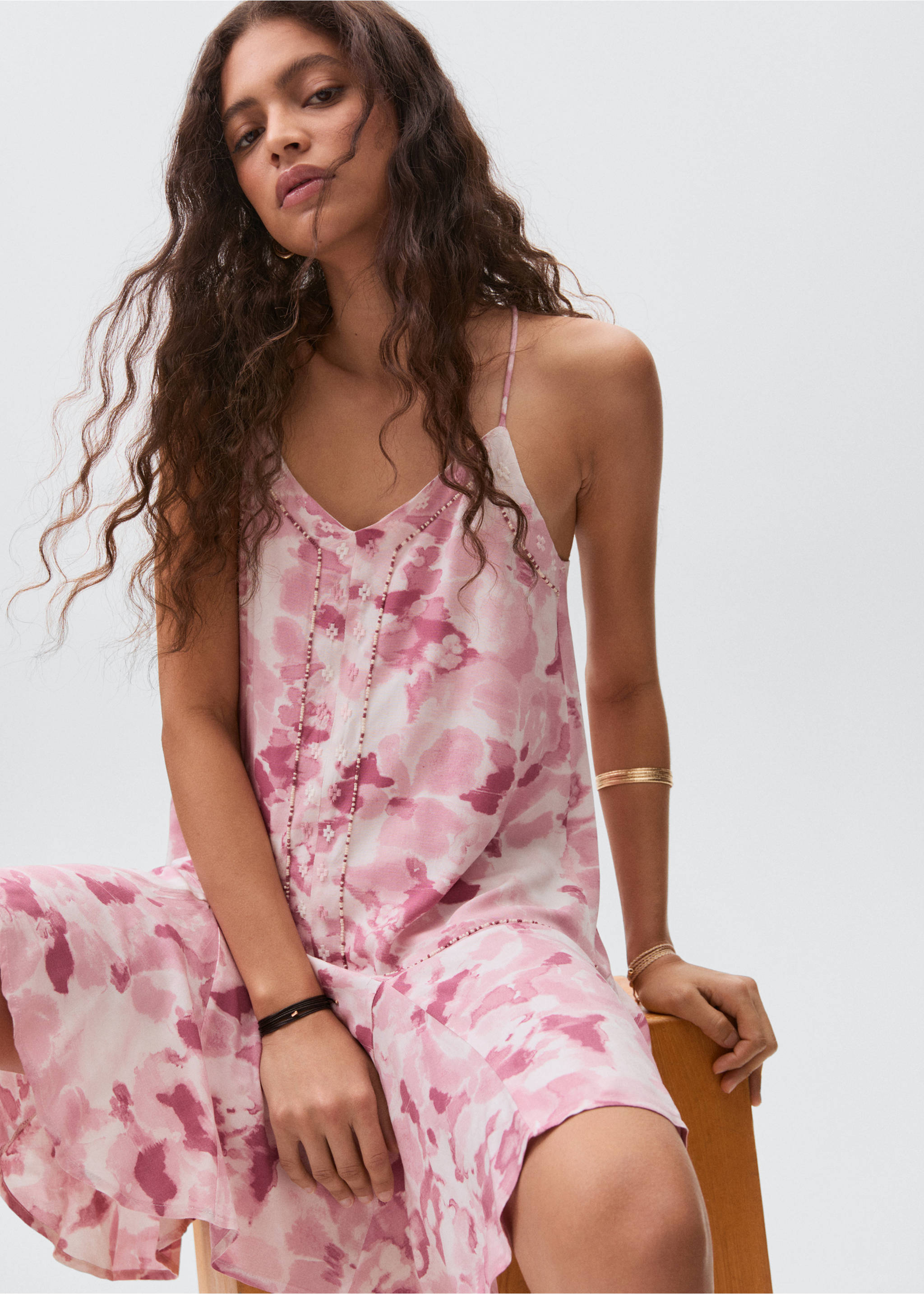 Embroidered tie-dye dress - Details of the article 2, Pale Pink. Ref: 87067692-00.