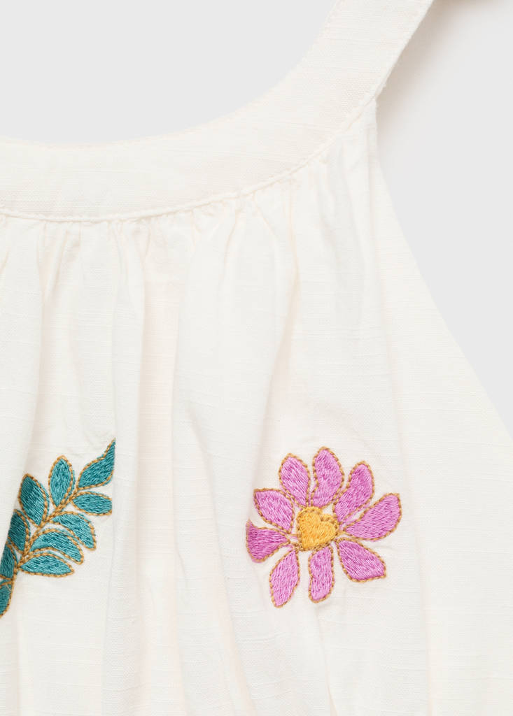 Floral embroidery dress — Ecru