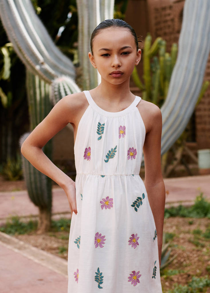 Floral embroidery dress — Ecru