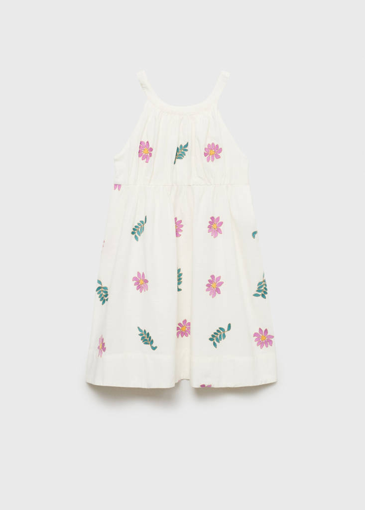 Floral embroidery dress — Ecru