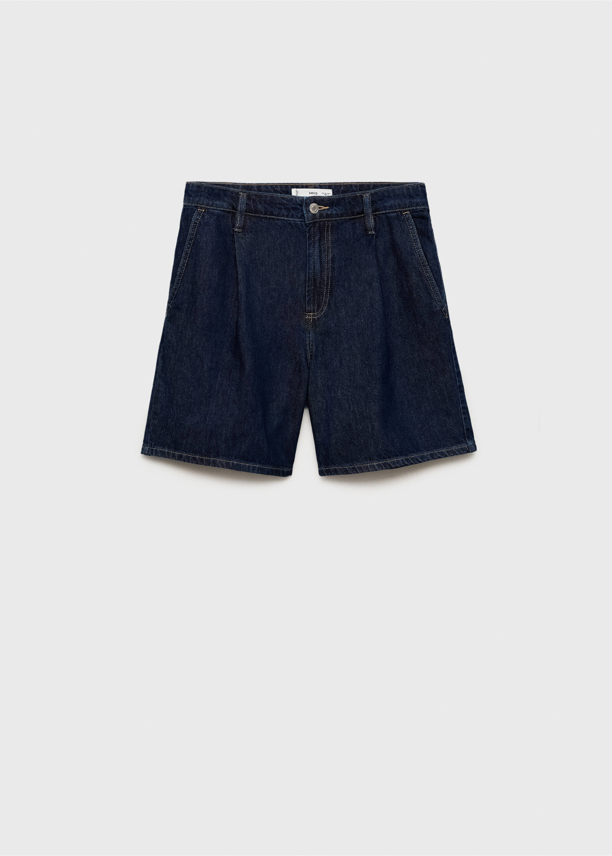 Denim rinse-wash bermuda shorts with pleats - Article without model, Open Blue. Ref: 87067705-00.