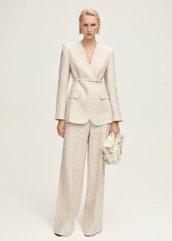 Kemerli keten blazer ceket
