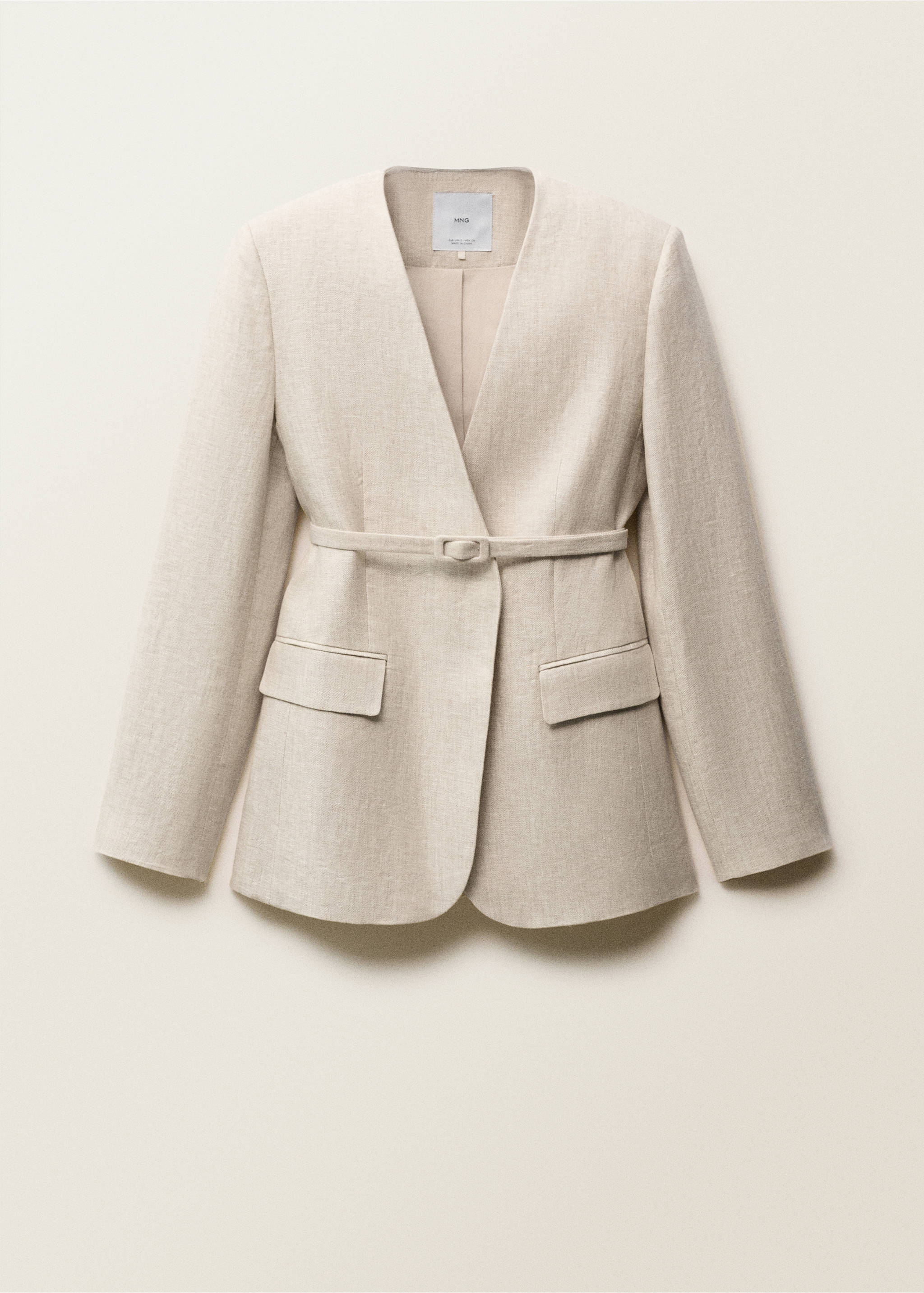 Linen suit jacket with belt - Article without model, Light/Pastel Grey. Ref: 87067706-00.