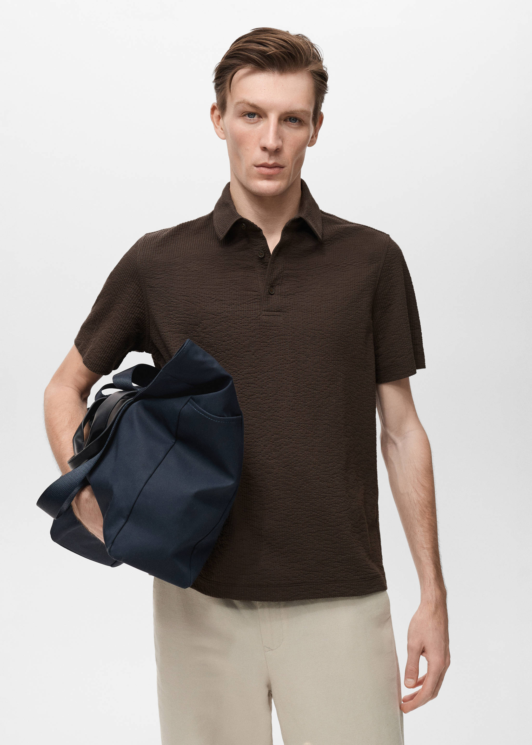 Seersucker cotton polo shirt - Medium plane