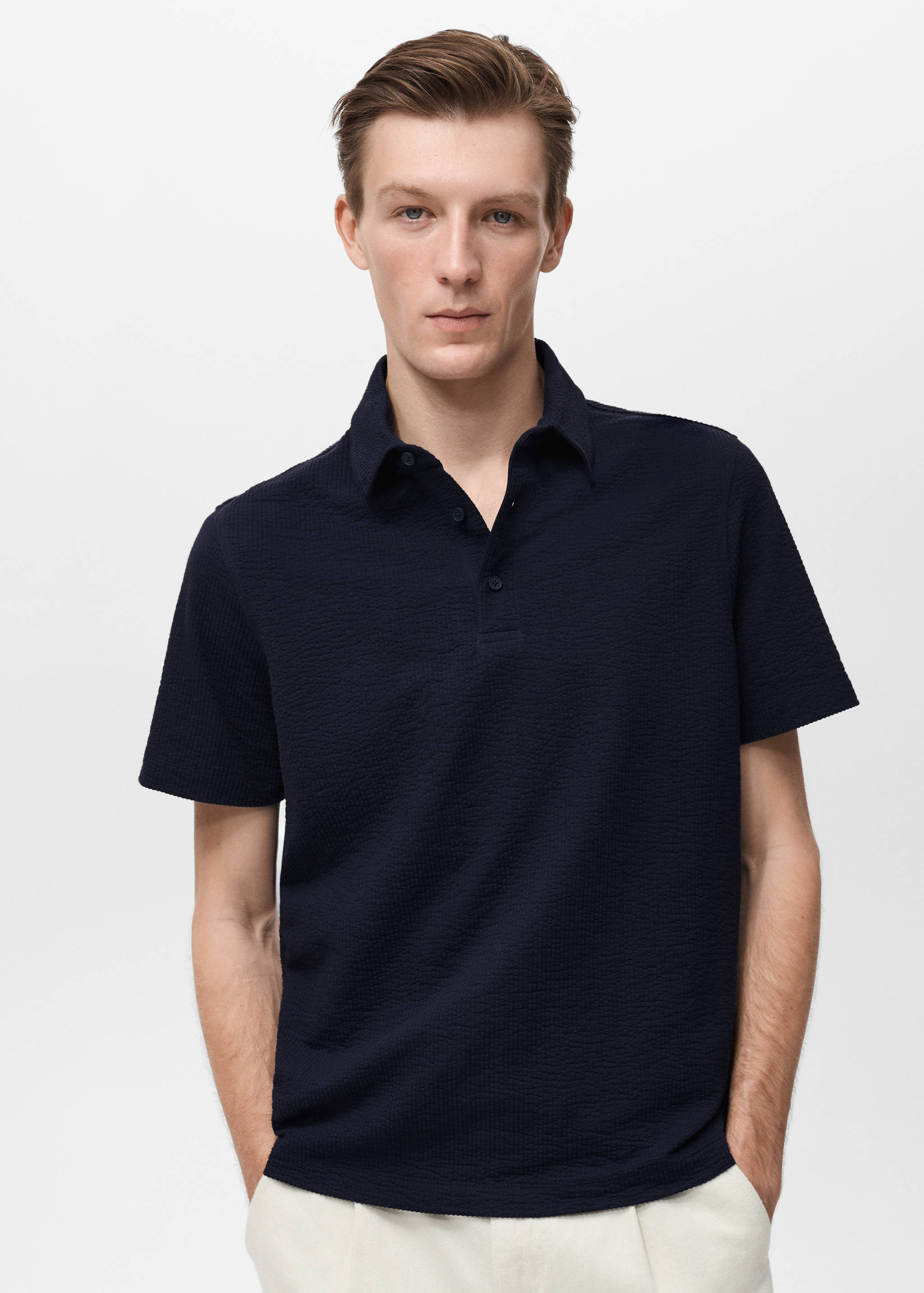 Seersucker katoenen poloshirt - Middenvlak