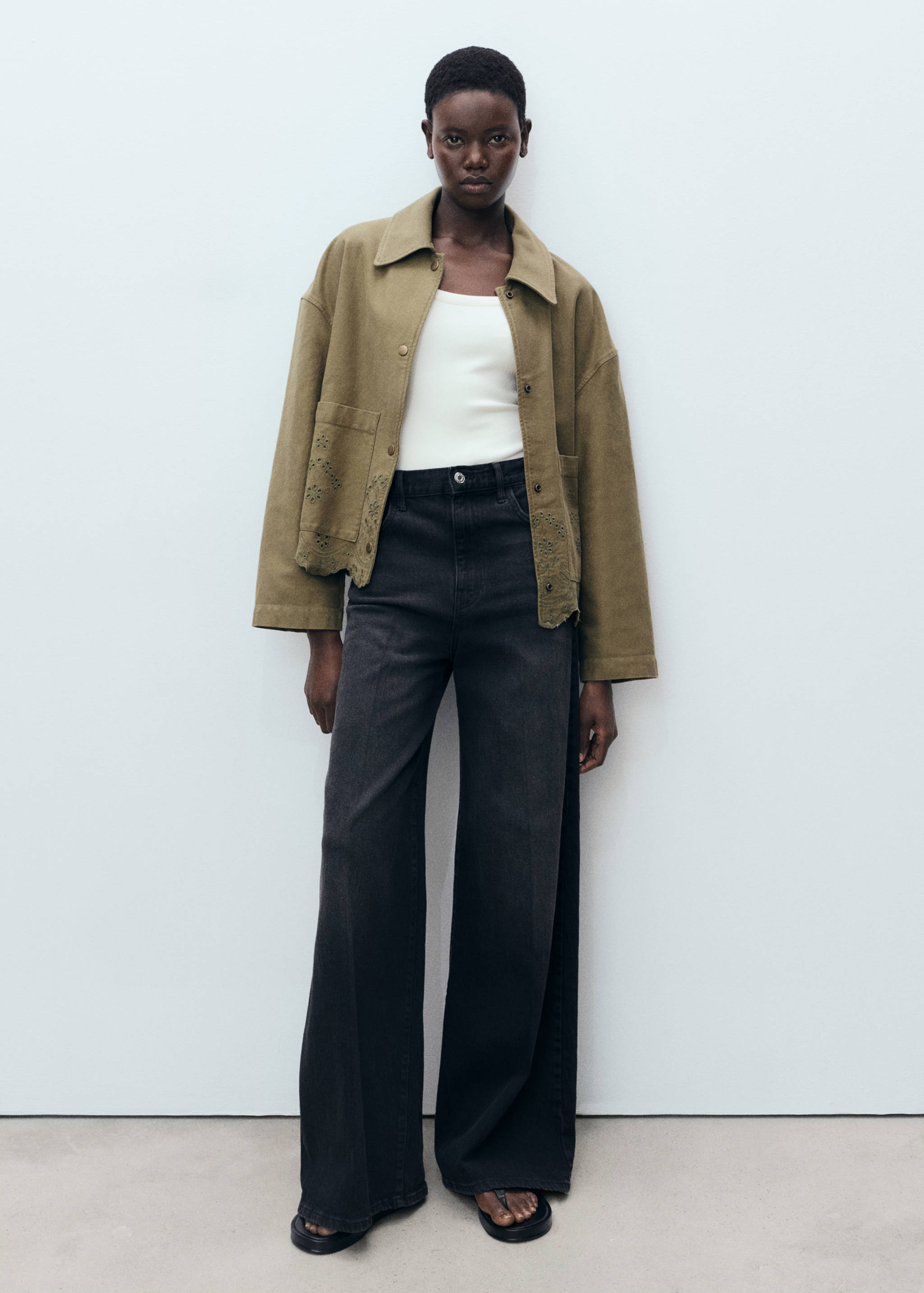 Cotton overshirt with lace detail - General plane