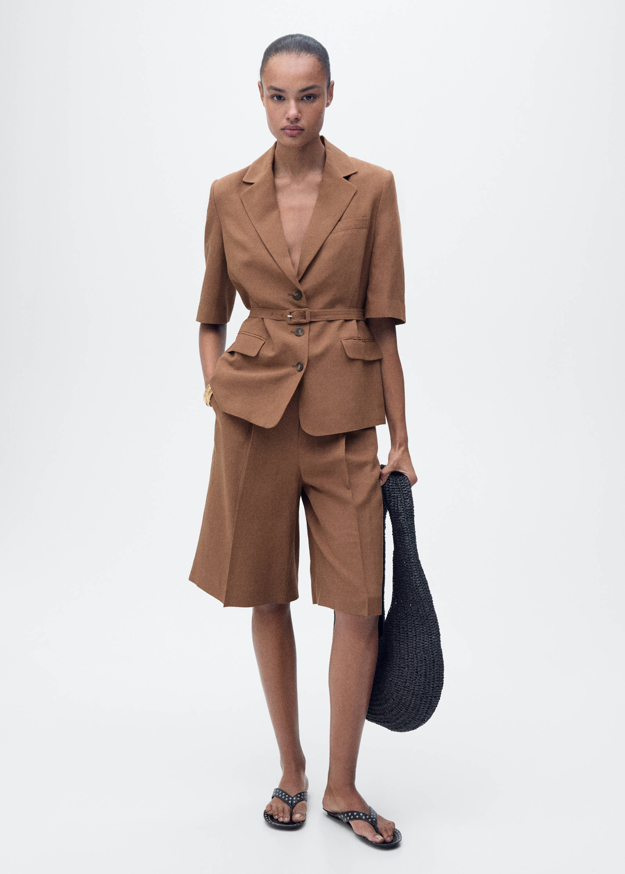 Calções de fato com mistura de linho - Plano geral