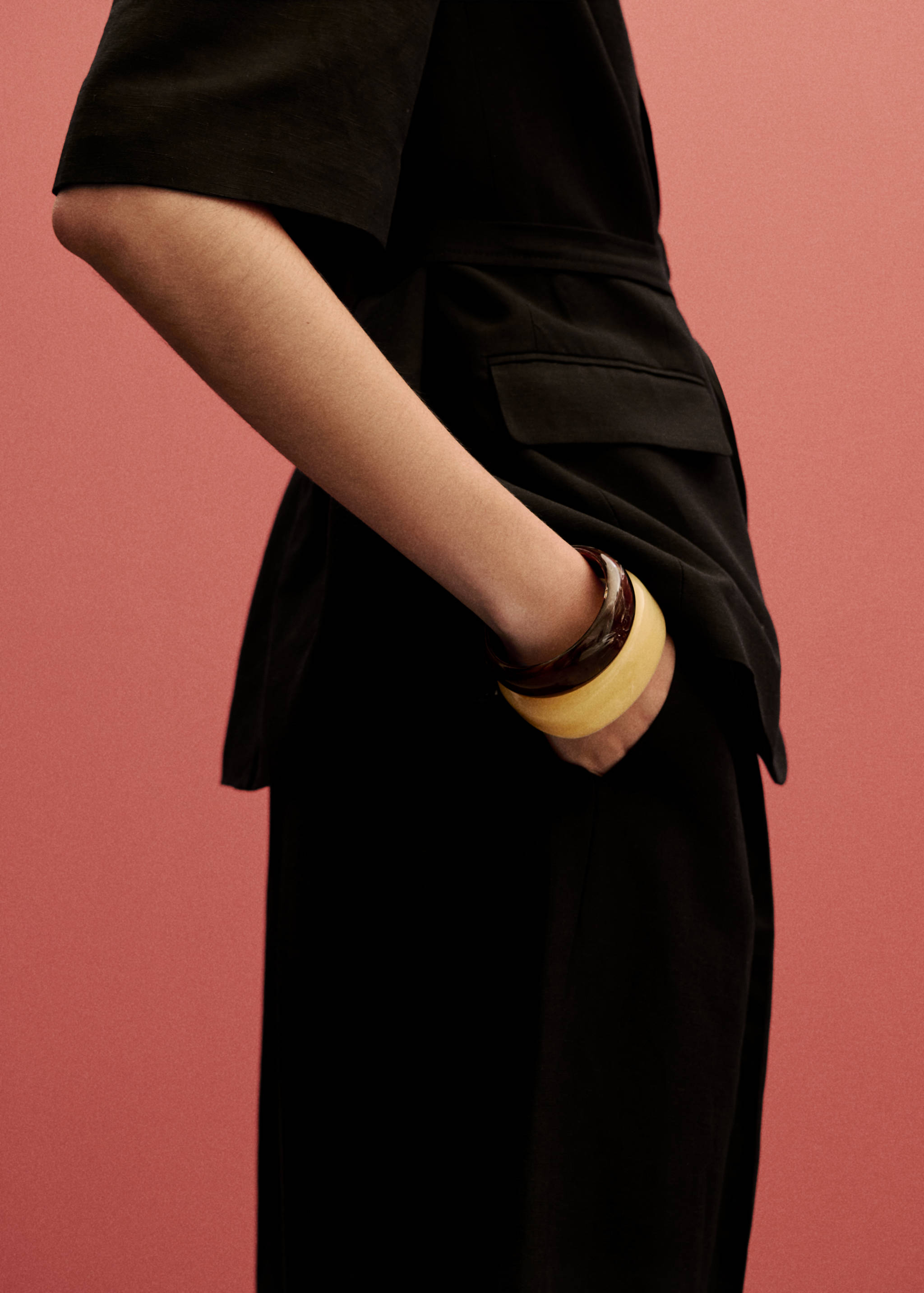 Calções de fato com mistura de linho - Plano médio