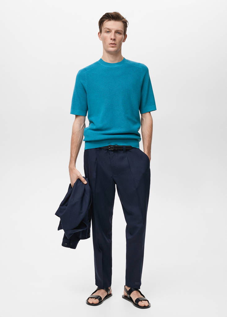 MANGO MAN - T-shirt en maille fine turquoise - L