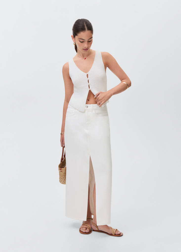 MANGO TEEN - Jupe longue en jean blanc cassé - L - Fille Teen