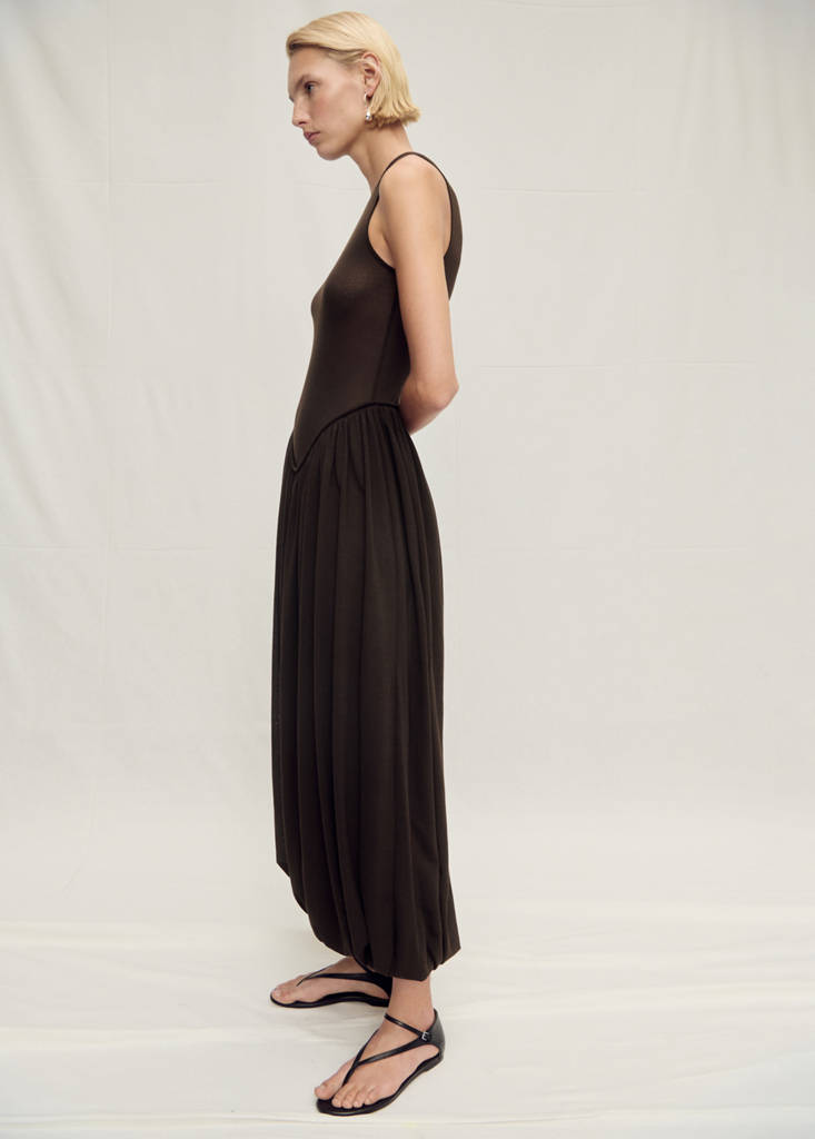 MANGO - Robe semi-transparente ourlet bouffant chocolat - L