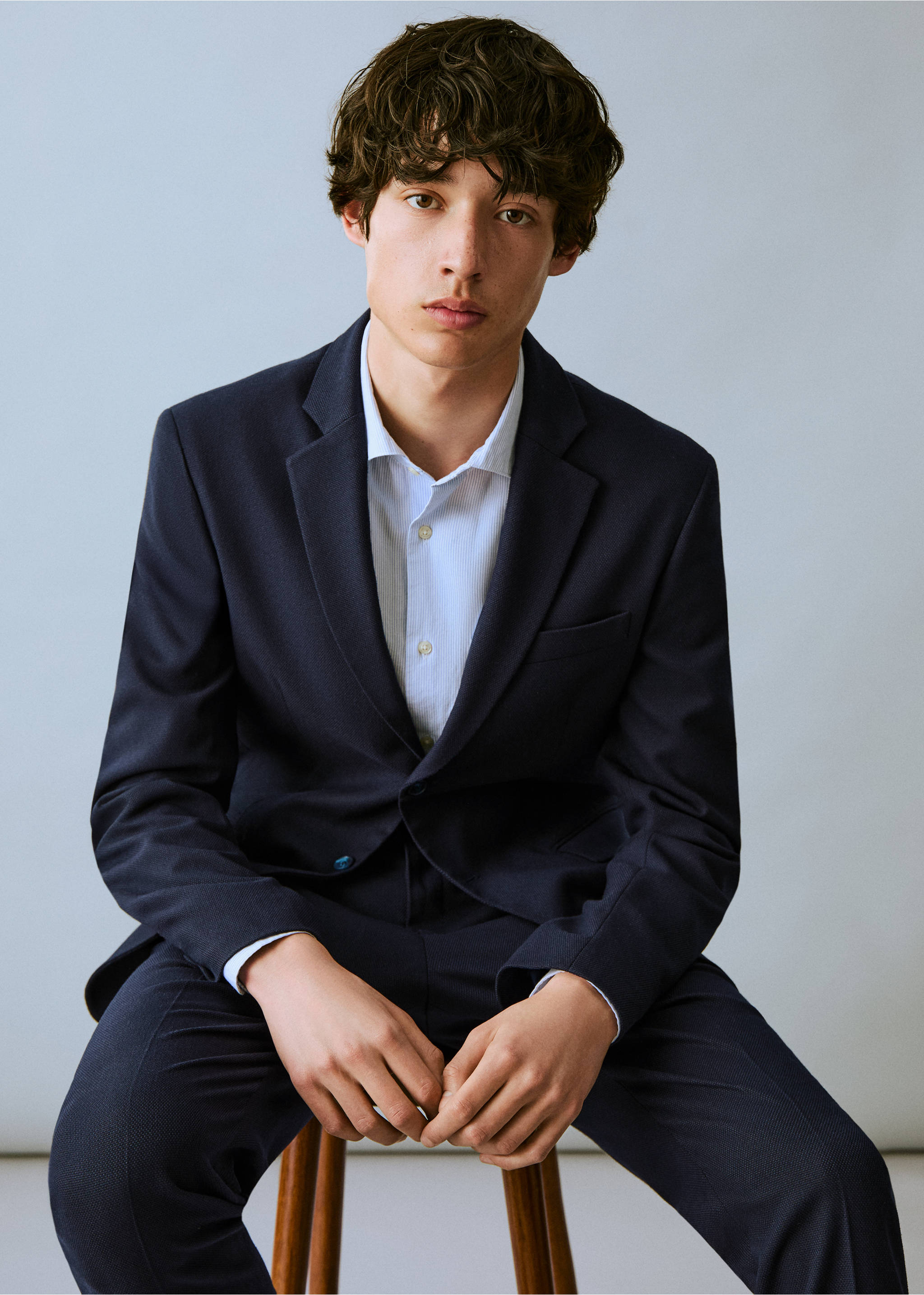 Americana slim fit piqué - Detalle del artículo 2, Azul marino. Ref: 87068259-00.