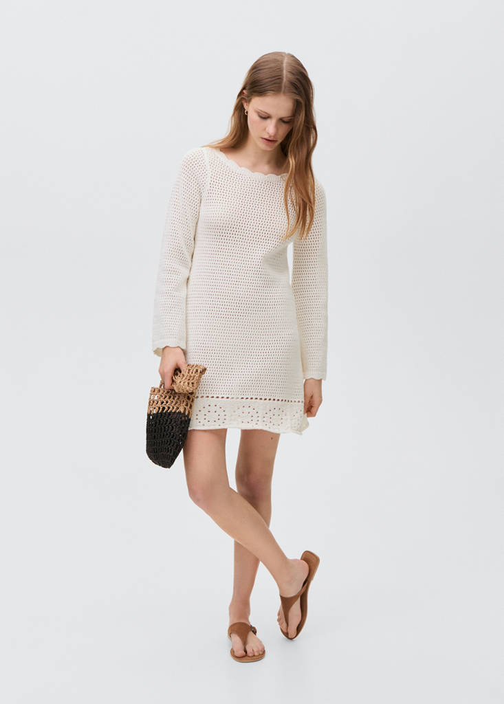 Vestido punto calado — Off White
