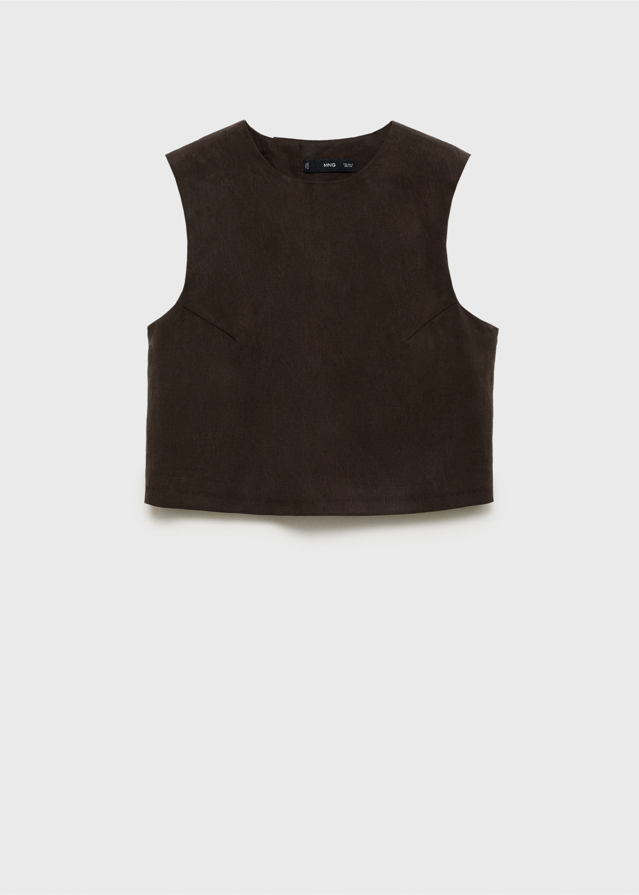 Dark brown sleeveless crop top with a round neckline., Brown. Ref: 87068263-00.