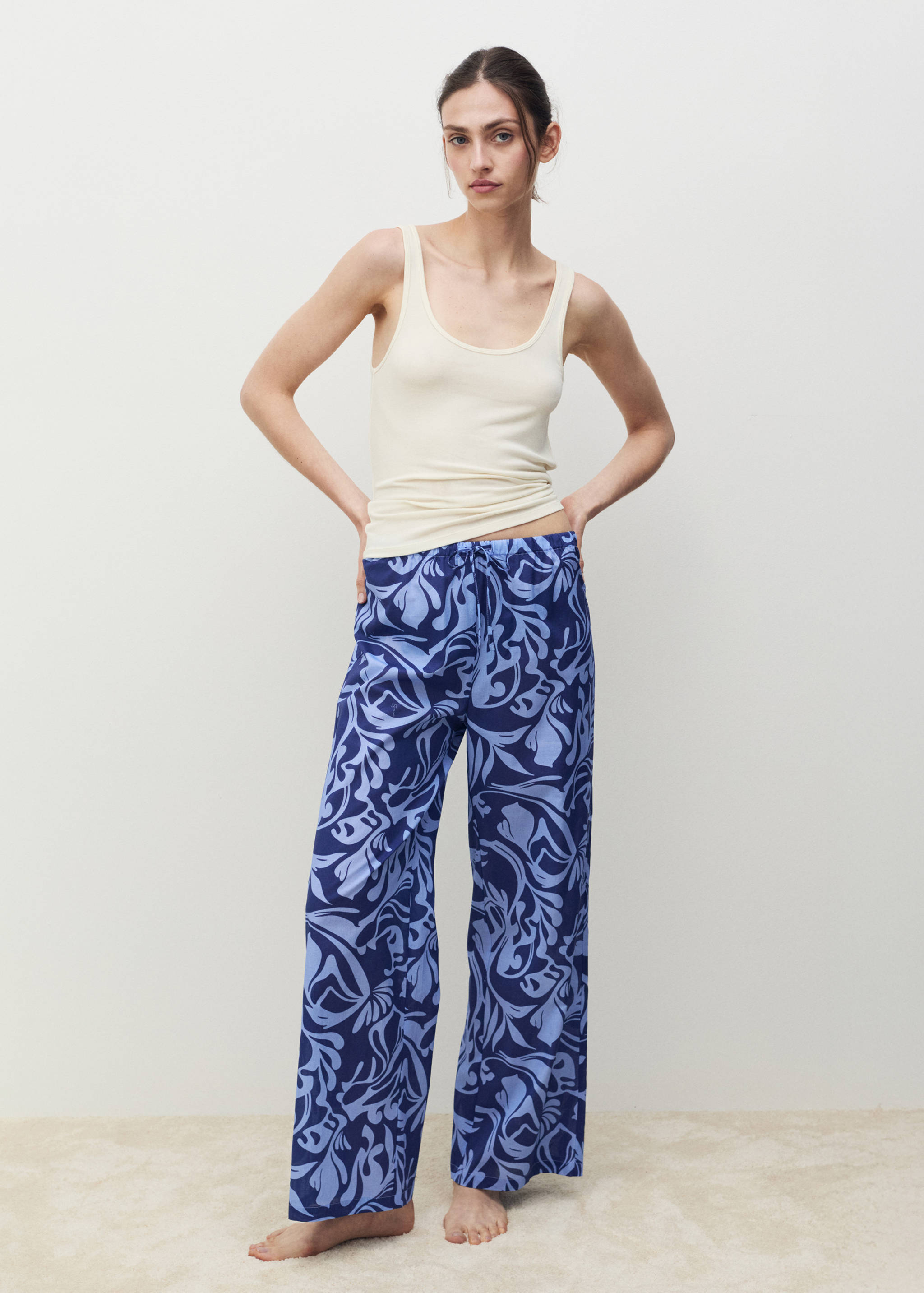 Cotton two-tone printed pants - General plane