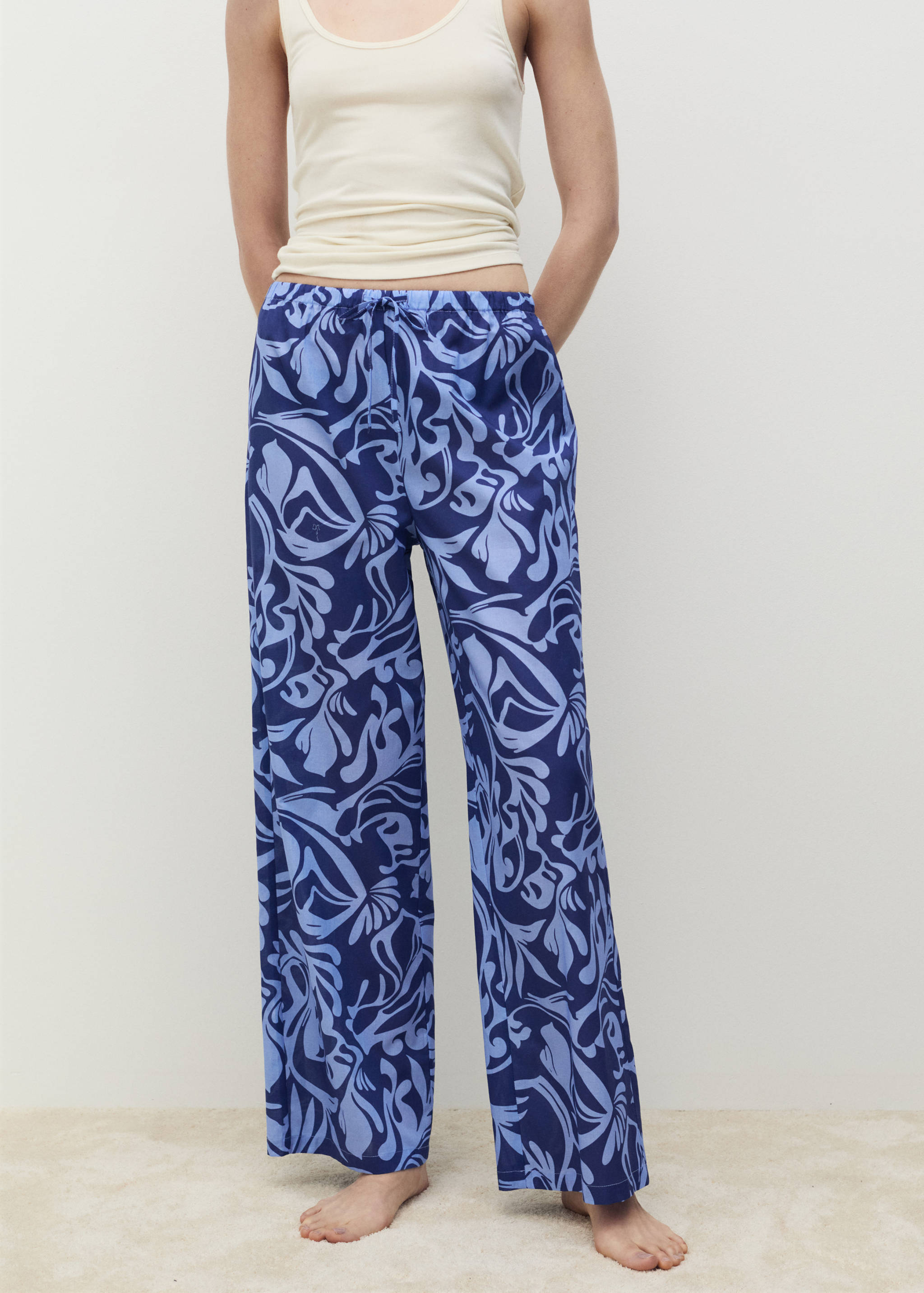 Cotton two-tone printed pants - Medium plane