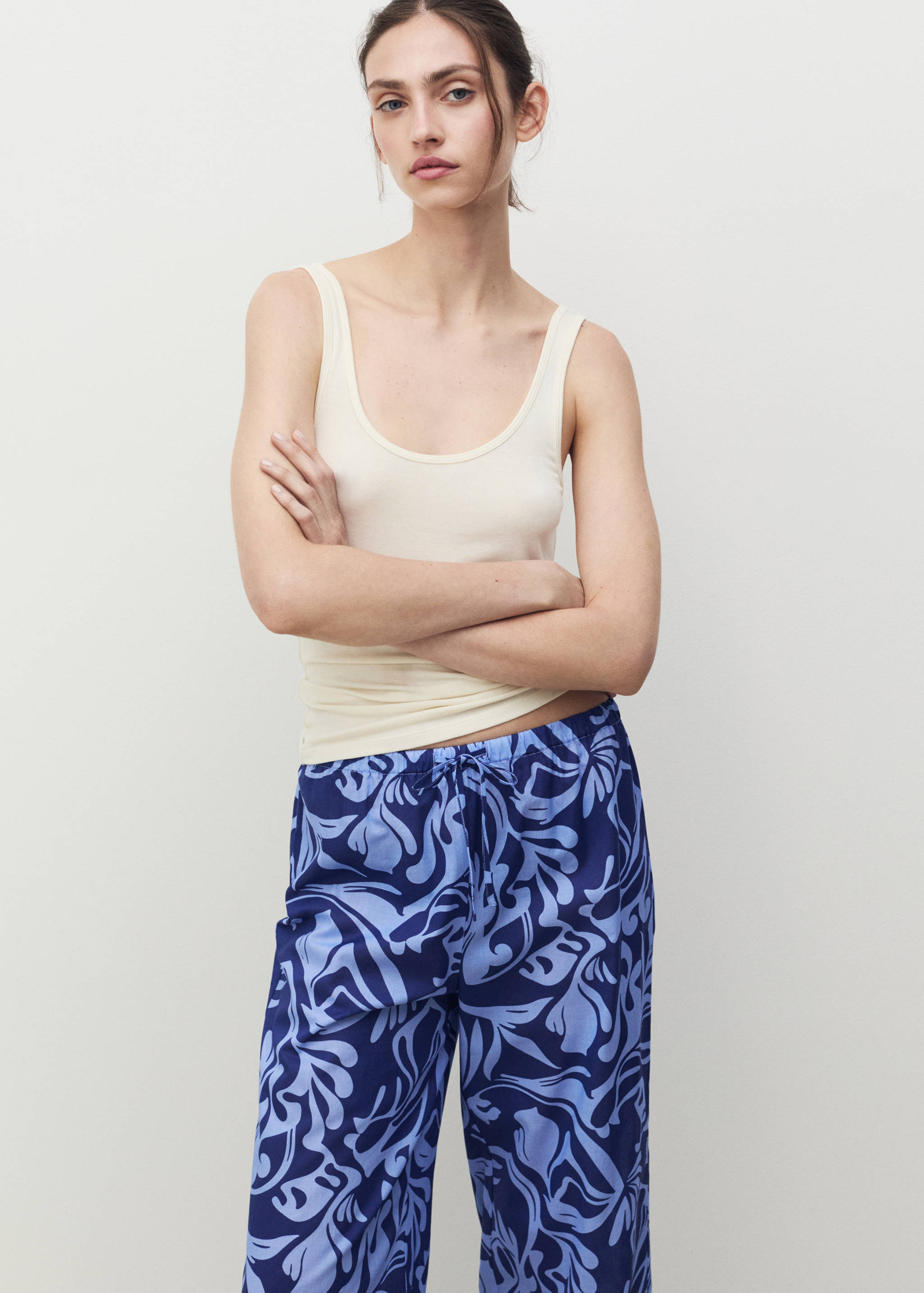 Cotton two-tone printed pants - Details of the article 1
