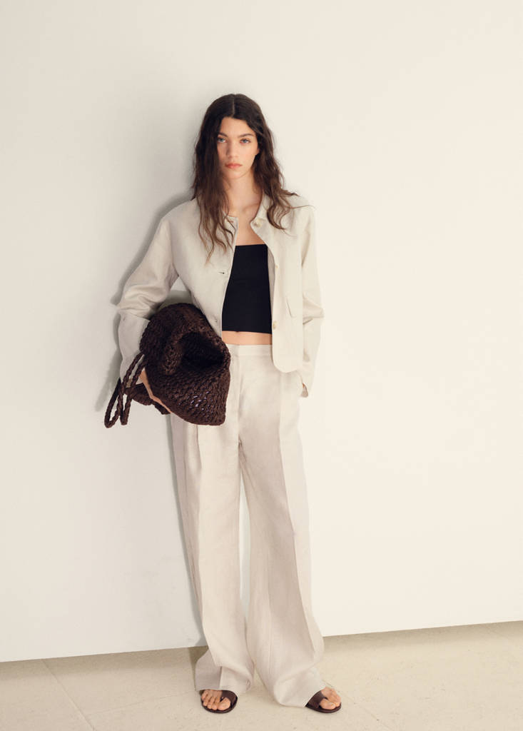 MANGO - Pantalon droit lin à pinces écru - 36