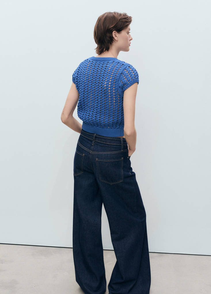 Short-sleeved crochet sweater — Blue