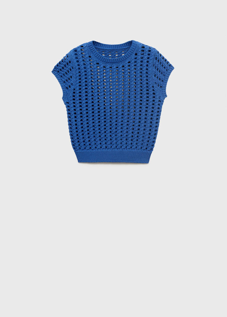 Short-sleeved crochet sweater — Blue