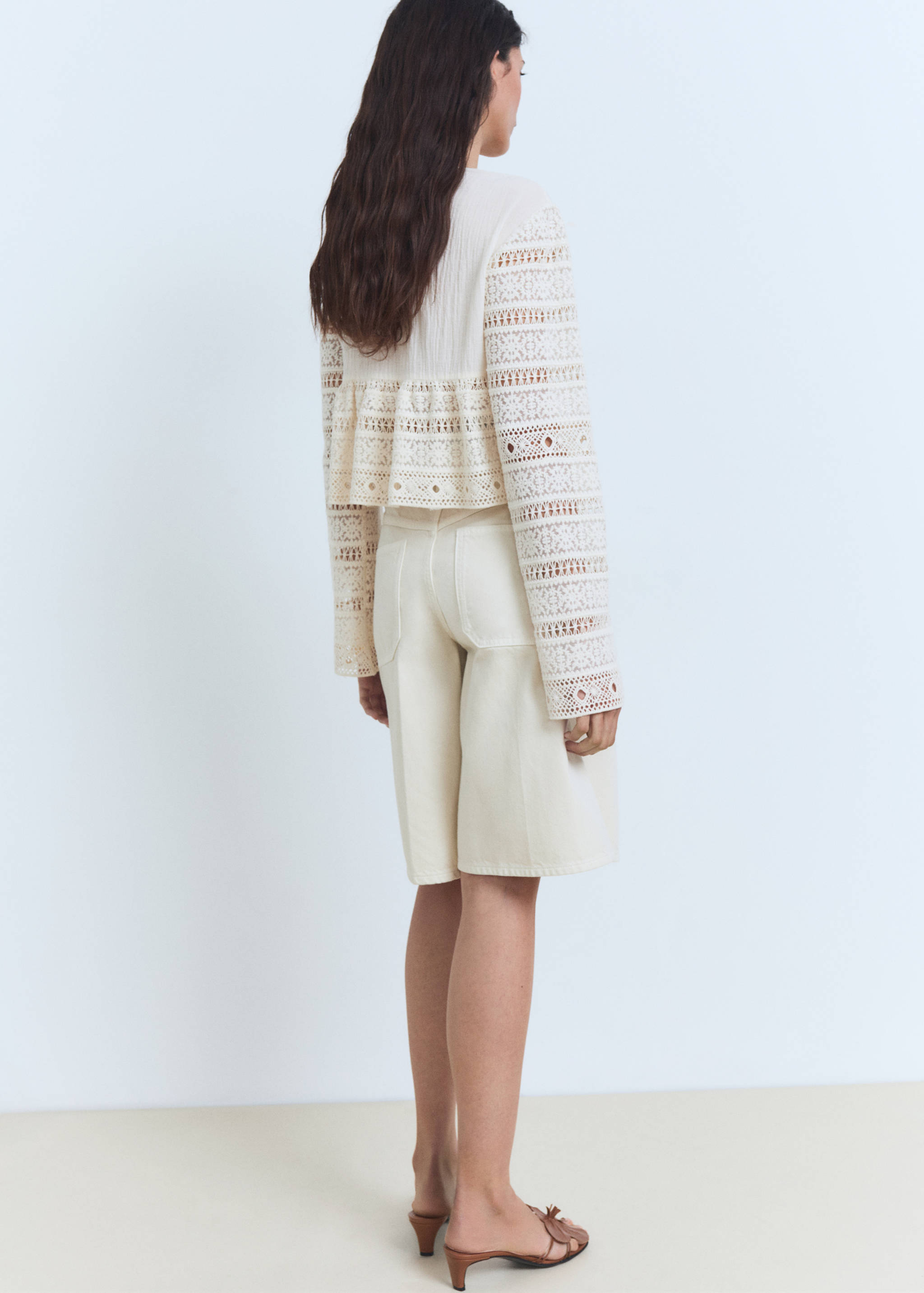 Embroidered cotton blouse with openwork details - Reverse of the article