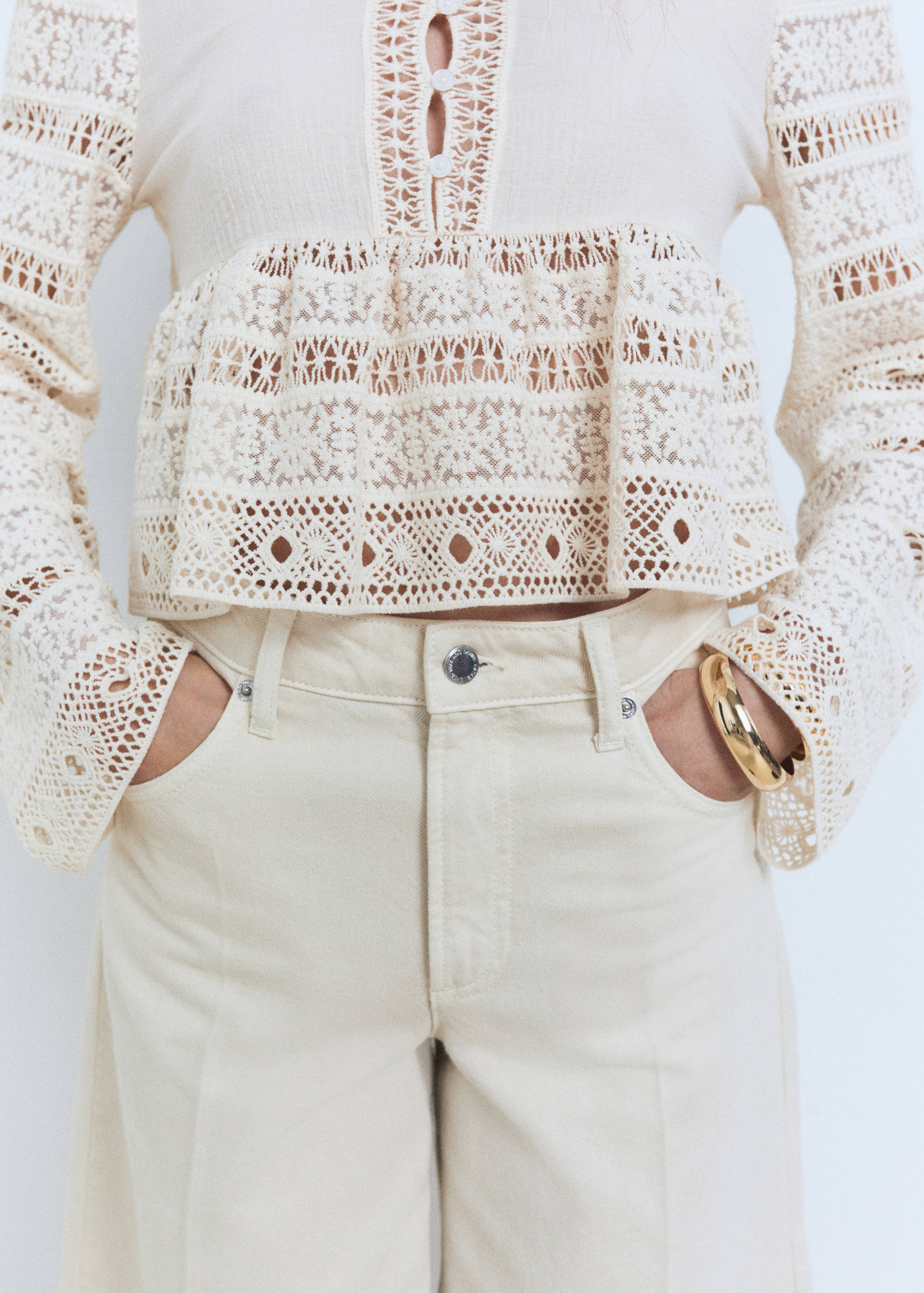 Embroidered cotton blouse with openwork details - Details of the article 6