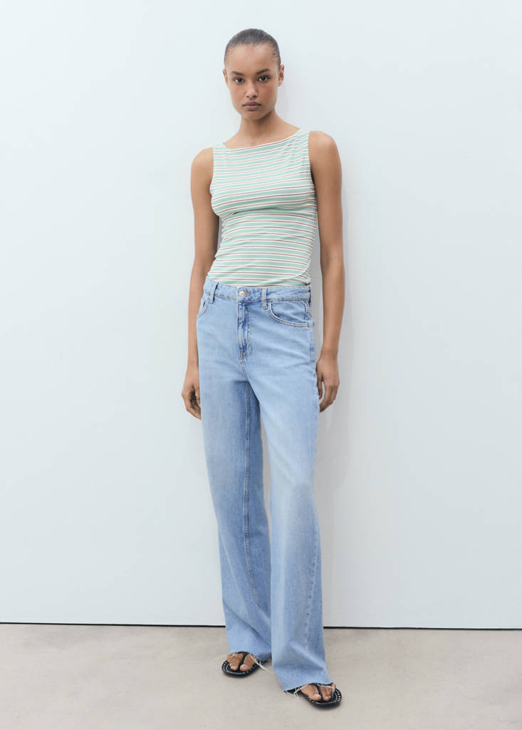 Striped boat-neck top — Green