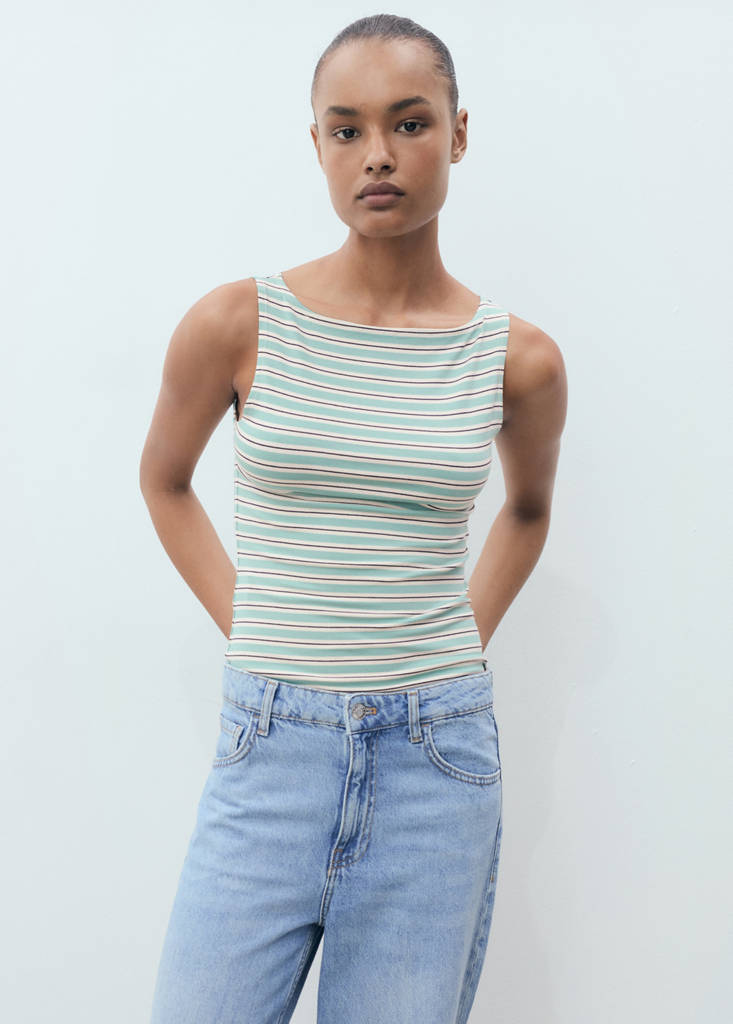 Striped boat-neck top — Green