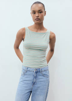 Striped boat-neck top — Green 1