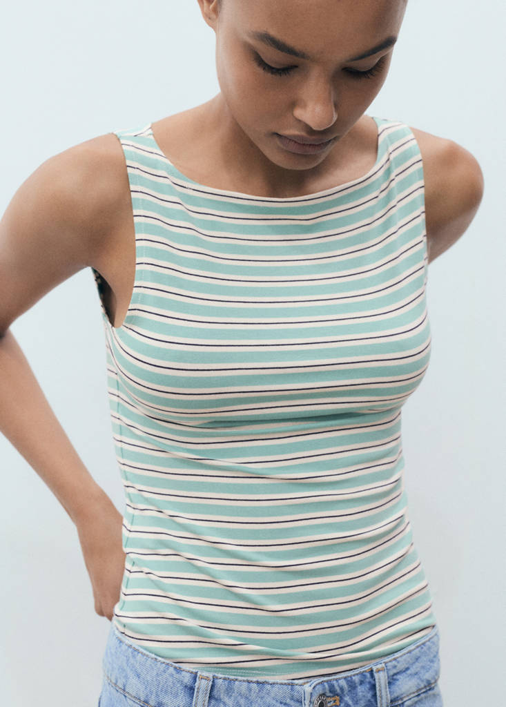Striped boat-neck top — Green