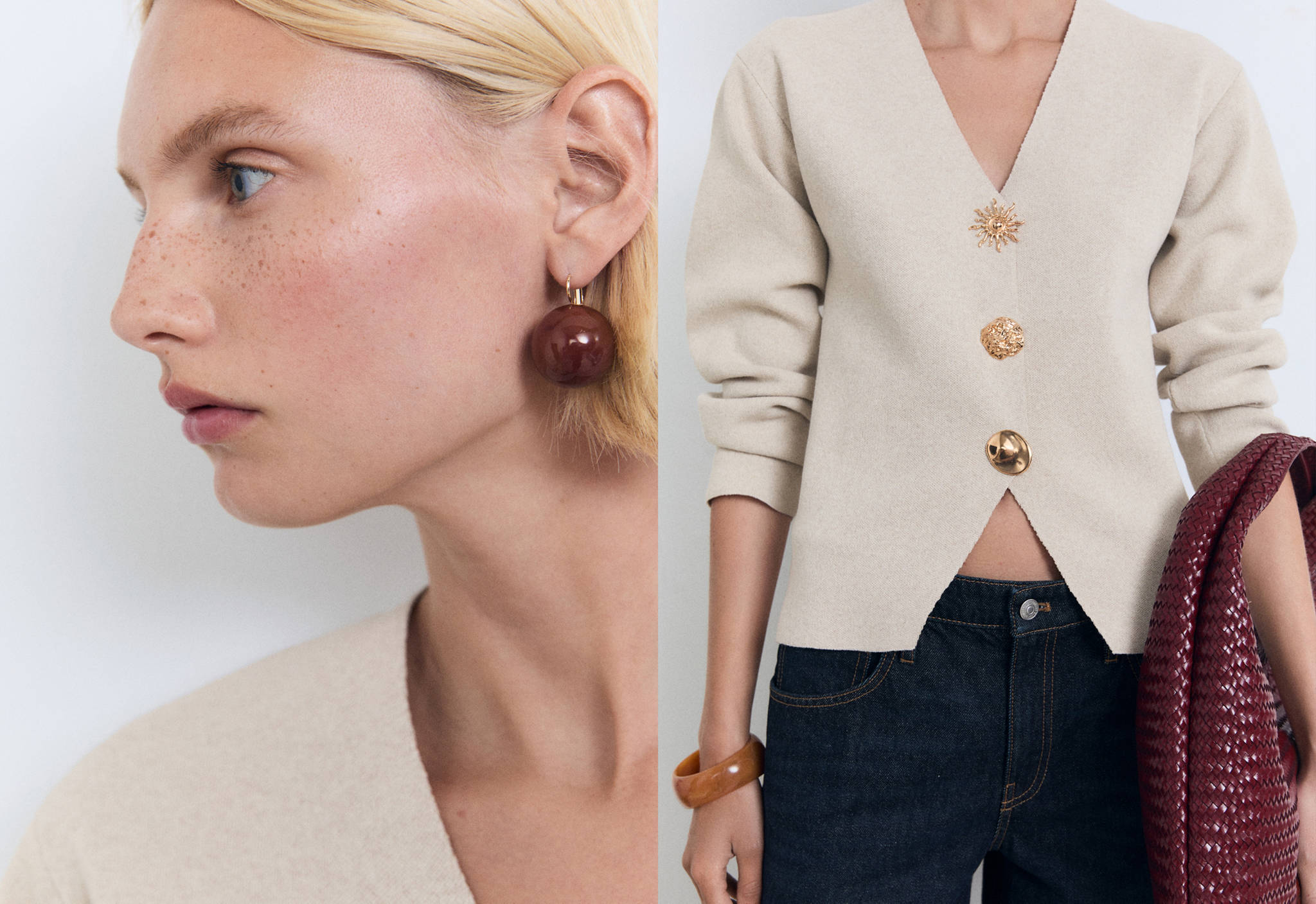 Fine-knit jacket with jewel buttons - Panoramic plane