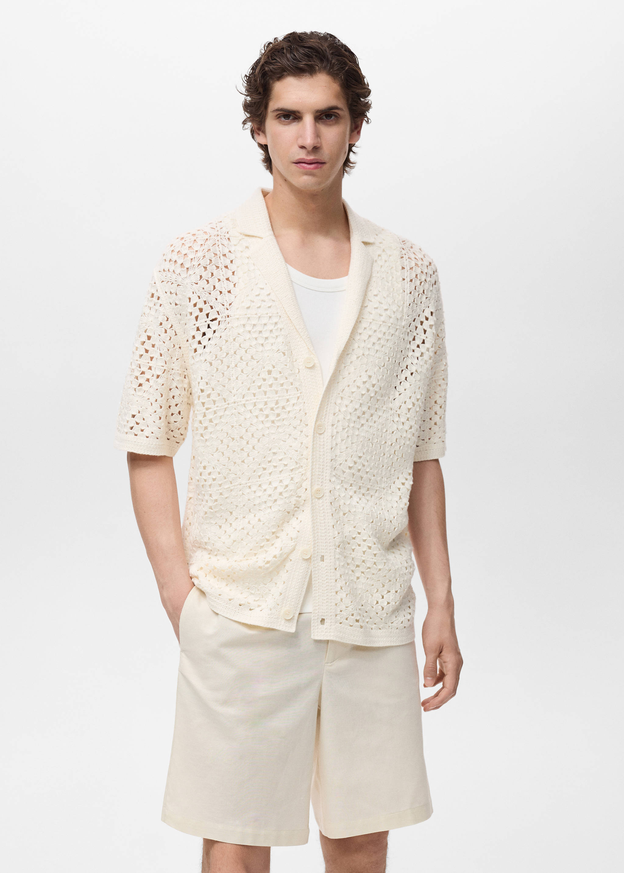 Bowling shirt with crochet structure - Medium plane