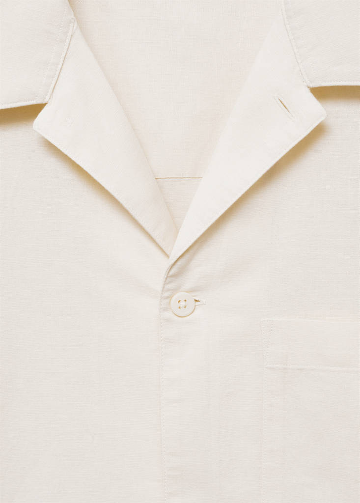 Linen shirt with bowling collar and pocket — Ivory White