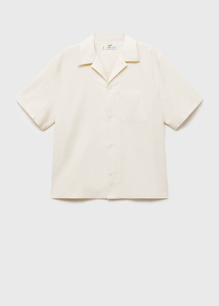 Linen shirt with bowling collar and pocket — Ivory White