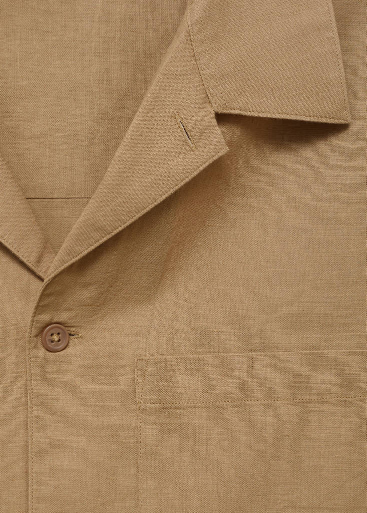 Linen shirt with bowling collar and pocket — Beige