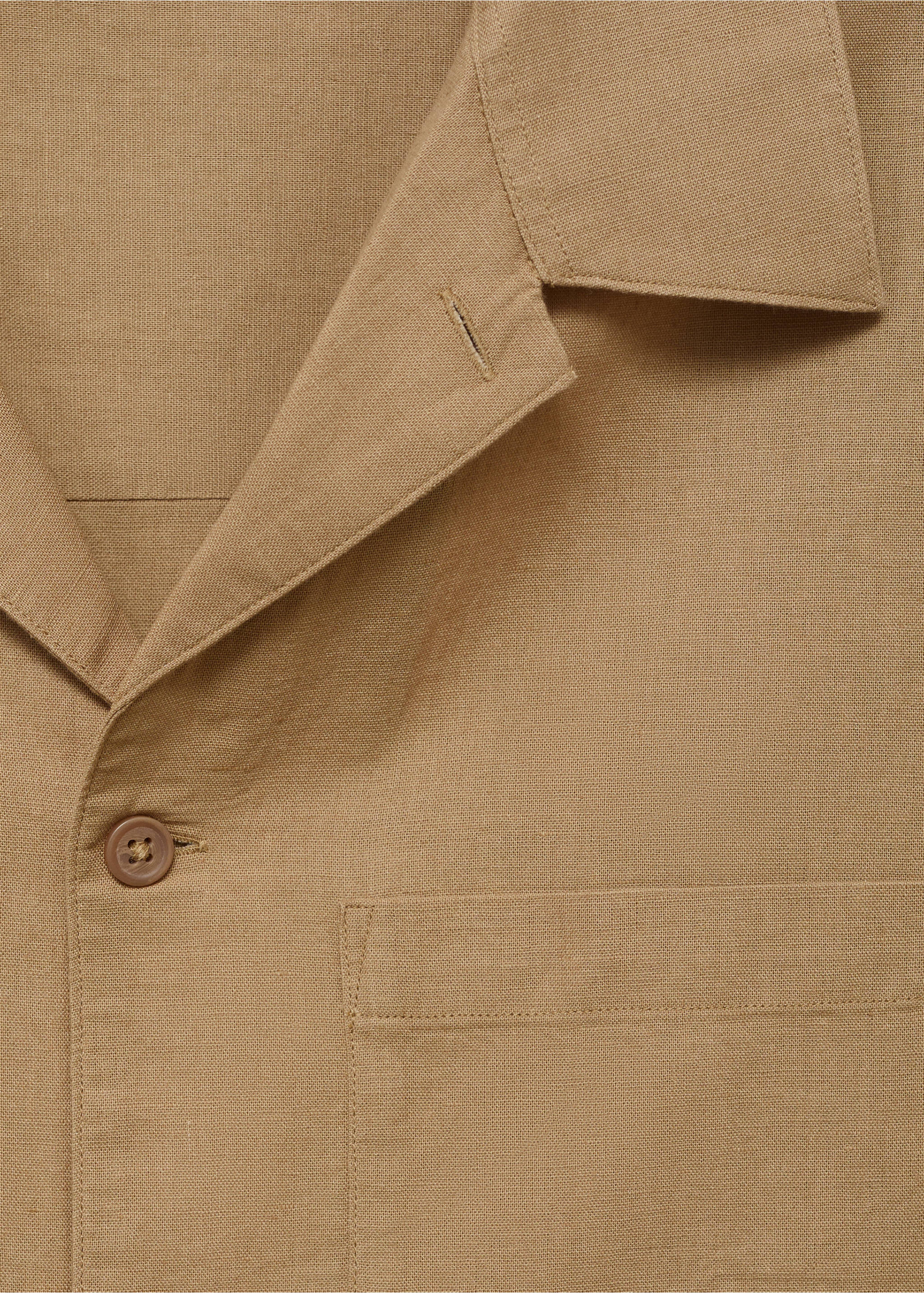 Linen shirt with bowling collar and pocket - Details of the article 8, Beige. Ref: 87069213-00.