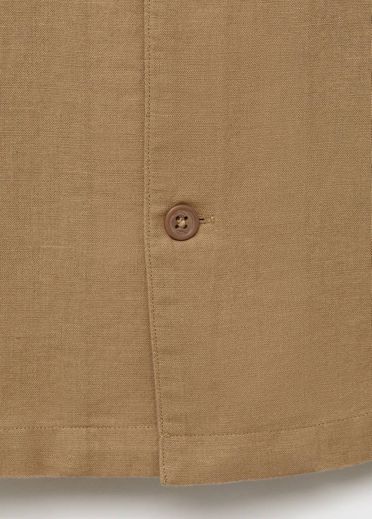 Linen shirt with bowling collar and pocket — Beige