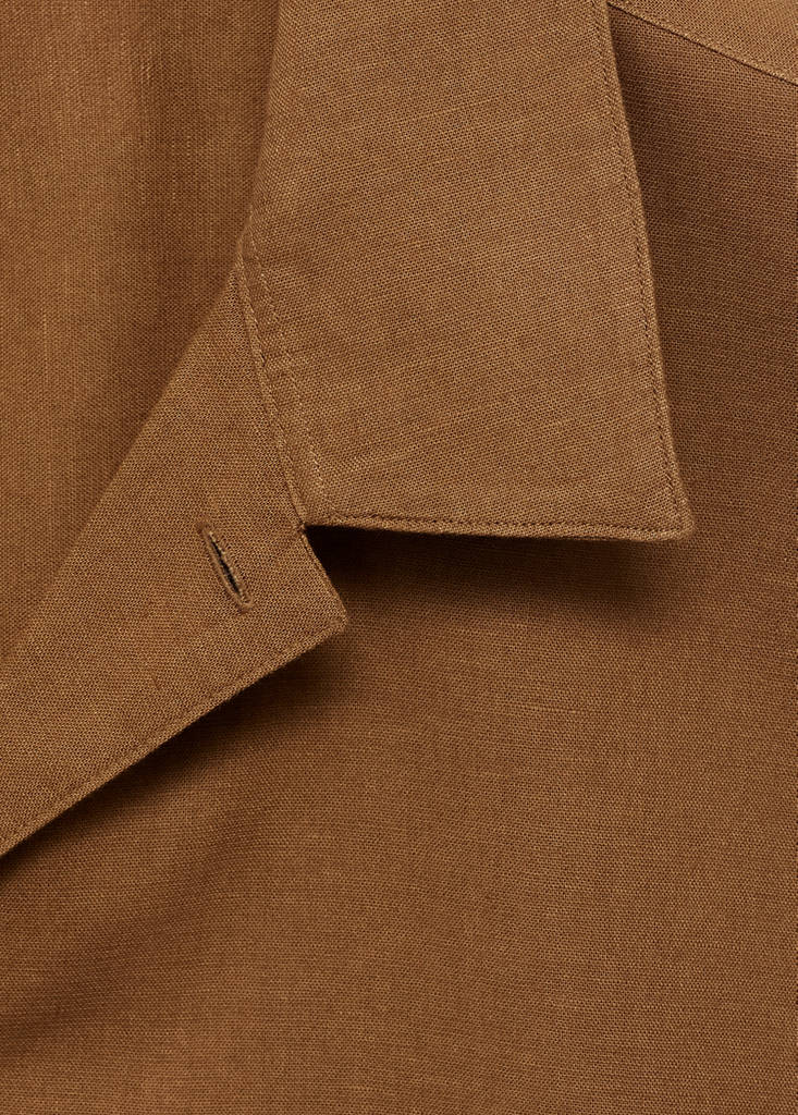 Linen shirt with bowling collar and pocket — Tobacco Brown